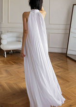 Load image into Gallery viewer, French White Pleated Hanging Neck Off Shoulder Long Dress Summer