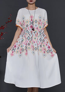 French White Print Chiffon Vacation Dresses Summer