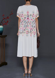 French White Print Chiffon Vacation Dresses Summer