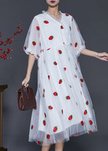 Load image into Gallery viewer, French White Strawberry Print Tulle Vacation Dresses Summer