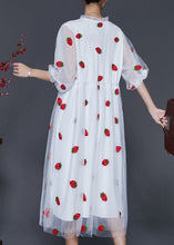 Load image into Gallery viewer, French White Strawberry Print Tulle Vacation Dresses Summer