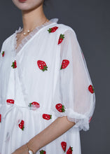 Load image into Gallery viewer, French White Strawberry Print Tulle Vacation Dresses Summer