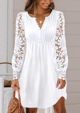 Load image into Gallery viewer, French White V Neck Hollow Out Patchwork Cotton Dresses Fall