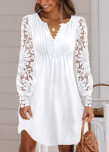 Load image into Gallery viewer, French White V Neck Hollow Out Patchwork Cotton Dresses Fall