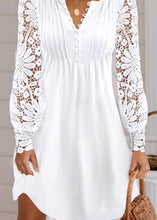 Load image into Gallery viewer, French White V Neck Hollow Out Patchwork Cotton Dresses Fall