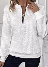 Load image into Gallery viewer, French White Zip Up Patchwork Cotton Pullover Sweatshirt Top Fall