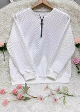 Load image into Gallery viewer, French White Zip Up Patchwork Cotton Pullover Sweatshirt Top Fall