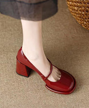 Load image into Gallery viewer, French Wine Red Sheepskin High Heels Buckle Strap