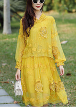 Load image into Gallery viewer, French Yellow Embroidered Patchwork Silk Hooded Dresses Summer