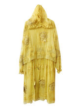 Load image into Gallery viewer, French Yellow Embroidered Patchwork Silk Hooded Dresses Summer