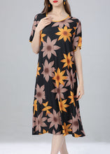 Load image into Gallery viewer, French Yellow O Neck Floral Patchwork Cotton Dress Summer