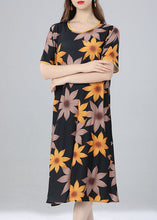 Load image into Gallery viewer, French Yellow O Neck Floral Patchwork Cotton Dress Summer