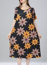 Load image into Gallery viewer, French Yellow O Neck Floral Patchwork Cotton Dress Summer