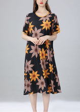 Load image into Gallery viewer, French Yellow O Neck Floral Patchwork Cotton Dress Summer