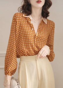 French Yellow Peter Pan Collar Dot Chiffon Blouse Spring