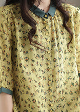 Load image into Gallery viewer, French Yellow Peter Pan Collar Print Button Linen Shirt Long Sleeve