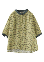 Load image into Gallery viewer, French Yellow Peter Pan Collar Print Button Linen Shirt Long Sleeve