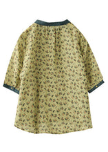 Load image into Gallery viewer, French Yellow Peter Pan Collar Print Button Linen Shirt Long Sleeve