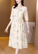 Load image into Gallery viewer, French Yellow Print Lace Up Pockets Linen Dresses Half Sleeve