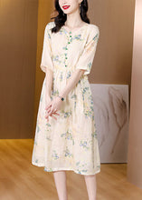 Load image into Gallery viewer, French Yellow Print Lace Up Pockets Linen Dresses Half Sleeve