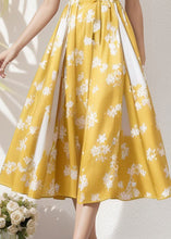 Load image into Gallery viewer, French Yellow Ruffled Print Patchwork Silk Dress Summer