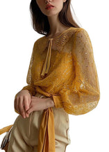 Load image into Gallery viewer, French Yellow Sequins Patchwork Tulle Shirt Long Sleeve