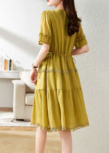 Load image into Gallery viewer, French Yellow V Neck Patchwork Cotton Party Dress Summer