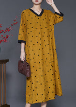 Load image into Gallery viewer, French Yellow V Neck Print Linen Dresses Summer