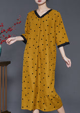 Load image into Gallery viewer, French Yellow V Neck Print Linen Dresses Summer