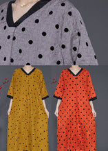 Load image into Gallery viewer, French Yellow V Neck Print Linen Dresses Summer