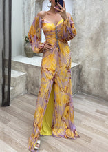 Load image into Gallery viewer, French Yellow Wrinkled Zircon Cotton Maxi Dresses Spring