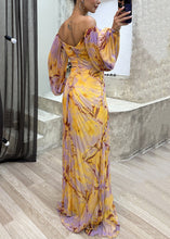 Load image into Gallery viewer, French Yellow Wrinkled Zircon Cotton Maxi Dresses Spring