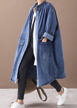 Load image into Gallery viewer, French denim blue Plus Size box coat Shape stand collar drawstring coat