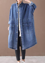 Load image into Gallery viewer, French denim blue Plus Size box coat Shape stand collar drawstring coat