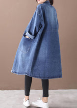 Load image into Gallery viewer, French denim blue Plus Size box coat Shape stand collar drawstring coat