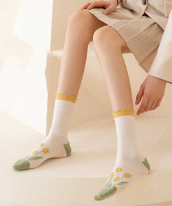 Fresh Jacquard Hollow Breathable Mid Calf Socks