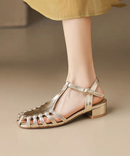 Load image into Gallery viewer, Gold Hollow Out Buckle Strap Splicing Chunky Sandals Faux Leather