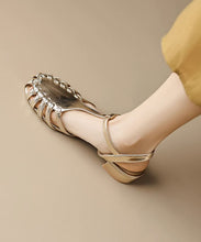 Load image into Gallery viewer, Gold Hollow Out Buckle Strap Splicing Chunky Sandals Faux Leather