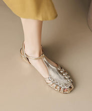 Load image into Gallery viewer, Gold Hollow Out Buckle Strap Splicing Chunky Sandals Faux Leather