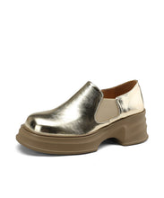 Load image into Gallery viewer, Gold Platform Cowhide Leather Casual Splicing Loafers For Women