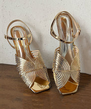 Load image into Gallery viewer, Gold Sandals High Heel Faux Leather Stylish Splicing Buckle Strap