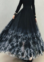 Load image into Gallery viewer, Gradient Color Black Print High Waist Tulle A Line Skirt Spring