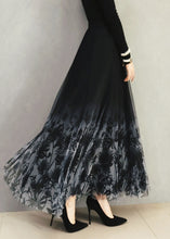 Load image into Gallery viewer, Gradient Color Black Print High Waist Tulle A Line Skirt Spring