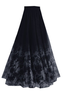 Gradient Color Black Print High Waist Tulle A Line Skirt Spring