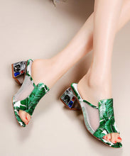 Load image into Gallery viewer, Green Breathable Mesh Splicing Zircon Slide Sandals