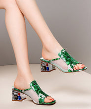 Load image into Gallery viewer, Green Breathable Mesh Splicing Zircon Slide Sandals