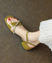 Load image into Gallery viewer, Green Chunky Heel Faux Leather Beautiful Splicing Nail Bead Sandals