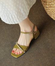 Load image into Gallery viewer, Green Chunky Heel Faux Leather Beautiful Splicing Nail Bead Sandals