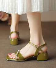 Load image into Gallery viewer, Green Chunky Heel Faux Leather Beautiful Splicing Nail Bead Sandals