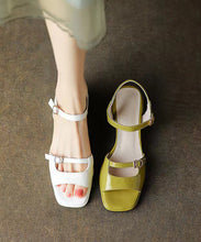 Load image into Gallery viewer, Green Chunky Heel Faux Leather Chic Sandals Peep Toe